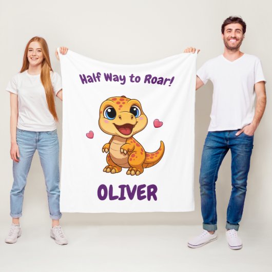 Personalized Halfway to One Dinosaur 6 Month フリースブランケット (インサイチュ)