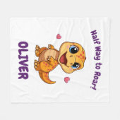 Personalized Halfway to One Dinosaur 6 Month フリースブランケット (正面(横))