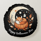Personalized Halloween Fox and Ghost Round Pillow ラウンドクッション (正面)