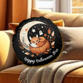 Personalized Halloween Fox and Ghost Round Pillow ラウンドクッション