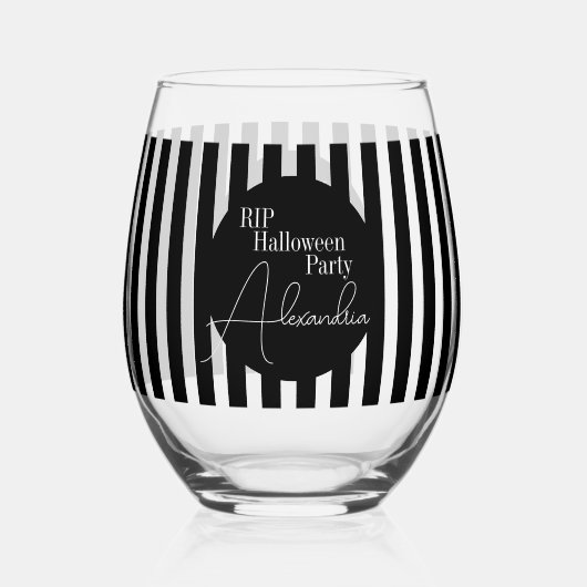 Personalized Halloween RIP Black and White Stripe ステムなしワイングラス (裏面)