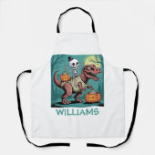Personalized Halloween Skeleton Riding Dinosaur エプロン (正面)