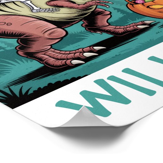 Personalized Halloween Skeleton Riding Dinosaur ポスター (角)