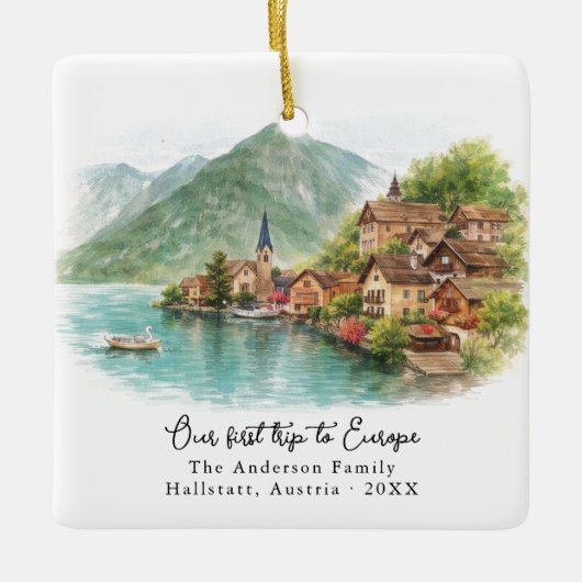 Personalized Hallstatt Austria Travel Photo セラミックオーナメント (正面)