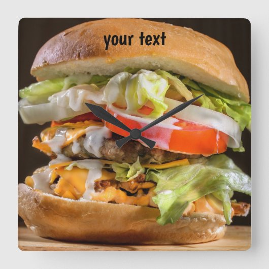 Personalized Hamburger Photo Acrylic Wall Clock スクエア壁時計 (正面)