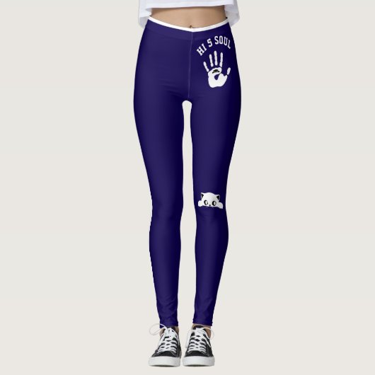 Personalized Hand Cat Pet Dark Blue White Stripes レギンス (正面)