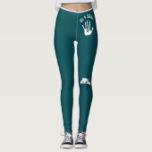 Personalized Hand Cat Pet Dark Teal White Stripes レギンス (正面)