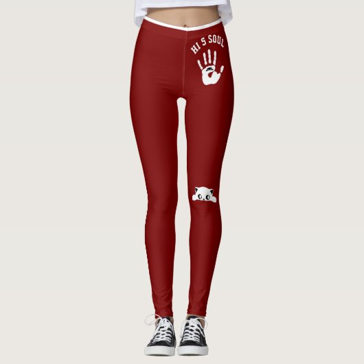 Personalized Hand Cat Pet Deep Red White Stripes  レギンス (正面)