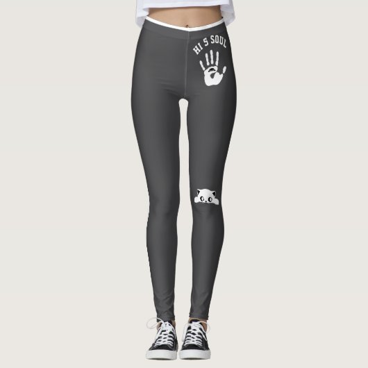 Personalized Hand Cat Pet Grey White Stripes Gift レギンス (正面)