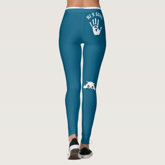 Personalized Hand Cat Pet Ocean Blue White Stripes レギンス (裏面)