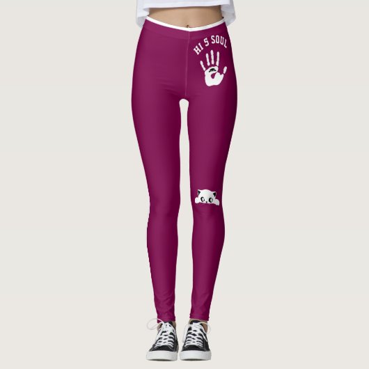 Personalized Hand Cat Pet Wine White Stripes Gift レギンス (正面)