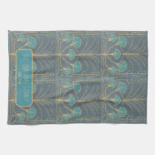 Personalized Hand drawn Art Deco Fountain Tile キッチンタオル (横)