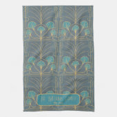 Personalized Hand drawn Art Deco Fountain Tile キッチンタオル (縦)