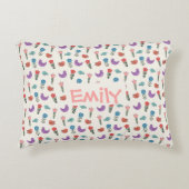 Personalized Hand-Drawn Folk Art Floral  アクセントクッション (正面)
