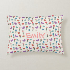 Personalized Hand-Drawn Folk Art Floral  アクセントクッション