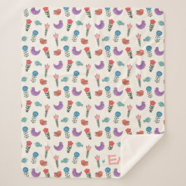 Personalized Hand-Drawn Folk Art Floral Kids Blank シェルパブランケット