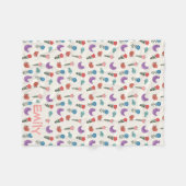 Personalized Hand-Drawn Folk Art Floral Kids Blank フリースブランケット (正面(横))