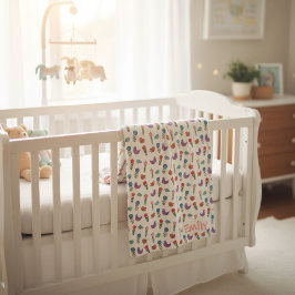 Personalized Hand-Drawn Folk Art Floral Kids Blank フリースブランケット