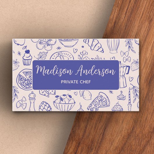 Personalized Hand Drawn Food QR Code Navy Blue 名刺
