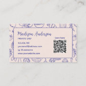 Personalized Hand Drawn Food QR Code Navy Blue 名刺 (裏面)