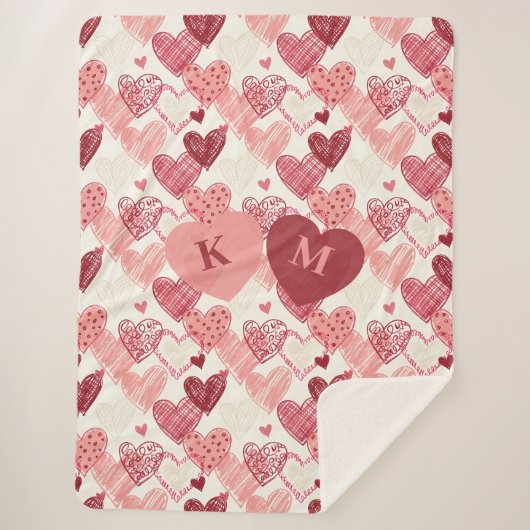 Personalized Hand Drawn Hearts Pattern シェルパブランケット (正面)