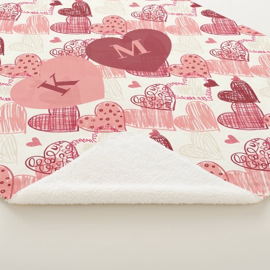 Personalized Hand Drawn Hearts Pattern シェルパブランケット (3/4)