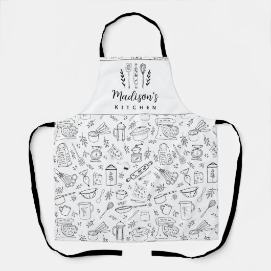 Personalized Hand Drawn Kitchen Cooking Utensils エプロン (正面)