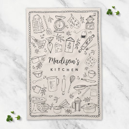 Personalized Hand Drawn Kitchen Cooking Utensils  キッチンタオル
