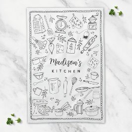 Personalized Hand Drawn Kitchen Cooking Utensils  キッチンタオル