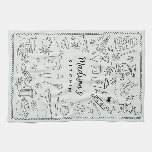 Personalized Hand Drawn Kitchen Cooking Utensils キッチンタオル (横)