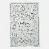 Personalized Hand Drawn Kitchen Cooking Utensils  キッチンタオル (縦)