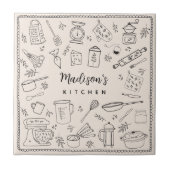 Personalized Hand Drawn Kitchen Cooking Utensils  タイル (正面)
