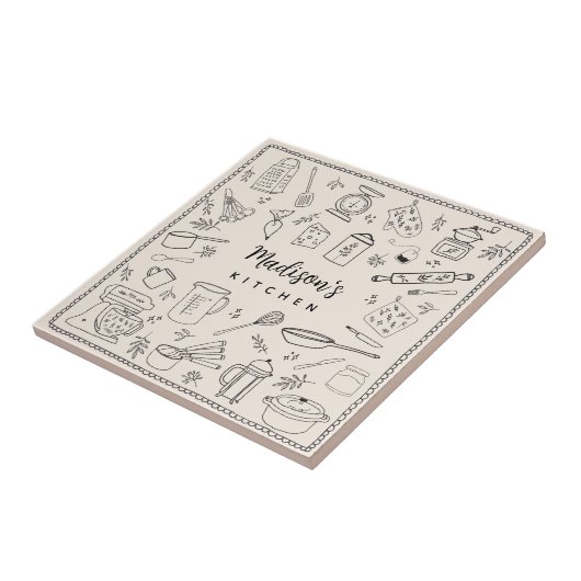 Personalized Hand Drawn Kitchen Cooking Utensils  タイル (側面)