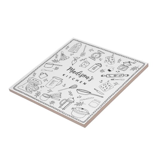 Personalized Hand Drawn Kitchen Cooking Utensils  タイル (側面)