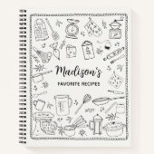Personalized Hand Drawn Kitchen Utensils Recipe ノートブック (正面)