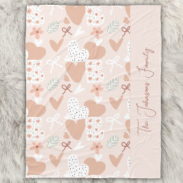 Personalized hand drawn, love, ribbons and hearts  フリースブランケット