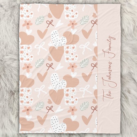Personalized hand drawn, love, ribbons and hearts  フリースブランケット