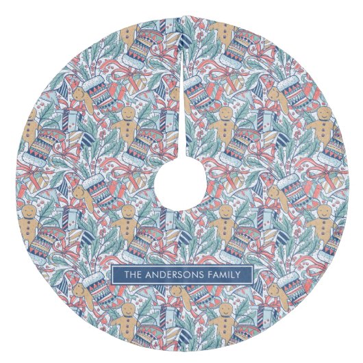 Personalized Hand Dwan Christmas Theme Pattern  フリース ツリースカート (正面)