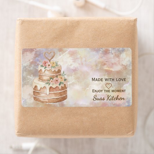 Personalized "Handmade with Love" Pink Beige Cake  ラベル (インサイチュ)
