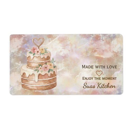 Personalized "Handmade with Love" Pink Beige Cake  ラベル (正面)