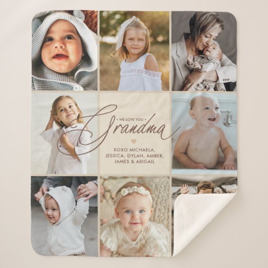 Personalized Handwritten Love You Grandma 8-Photo シェルパブランケット (正面)