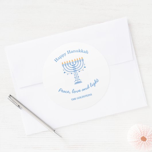 Personalized Hannukah labels - Happy Hanukkah ラウンドシール (封筒)