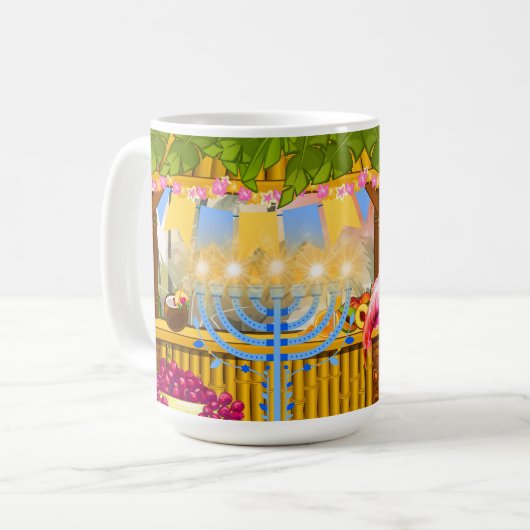 Personalized Hanukkah  – Beach Theme Tiki Bar コーヒーマグカップ (正面左)