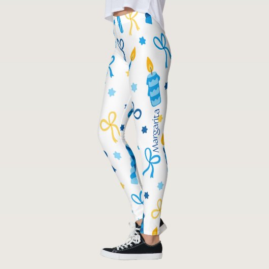 Personalized Hanukkah Pattern Cute Workout レギンス (左)