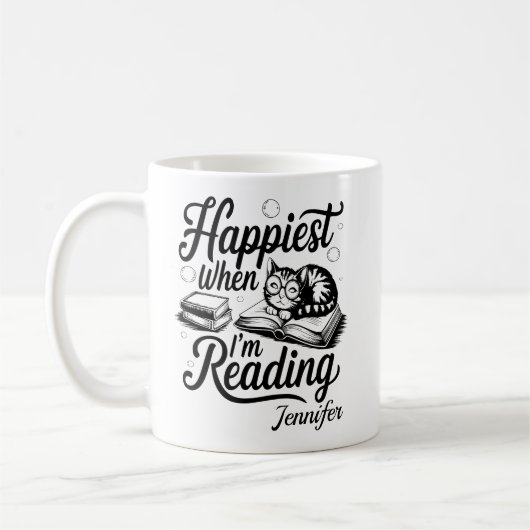 Personalized Happiest When I'm Reading Bookworm コーヒーマグカップ (左)