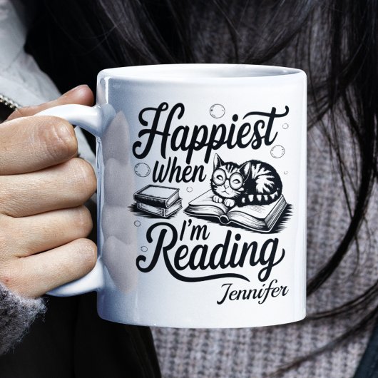 Personalized Happiest When I'm Reading Bookworm コーヒーマグカップ