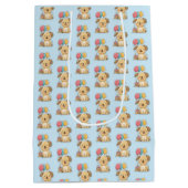 Personalized Happy 1st Birthday Gift Wrap, Puppy,  ミディアムペーパーバッグ (裏面)