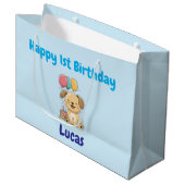 Personalized Happy 1st Birthday Gift Wrap, Puppy,  ラージペーパーバッグ (正面アングル)