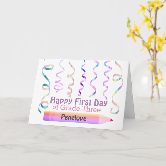 Personalized Happy 1st Day of Grade 3 カード (黄色い花)