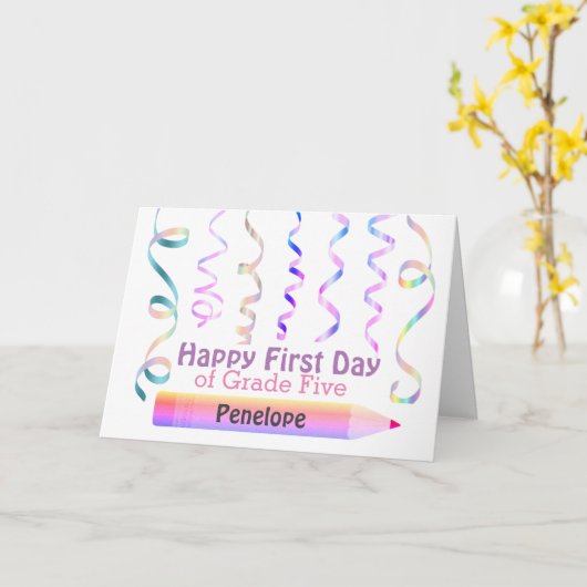 Personalized Happy 1st Day of Grade 5 カード (黄色い花)